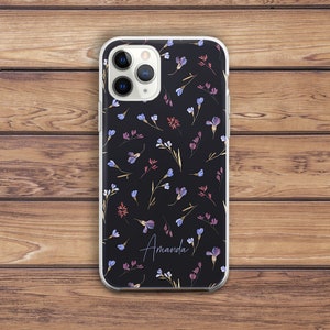 iPhone case name Black phone case Wild flowers art Phone case custom iPhone XR case iPhone 13 mini iPhone 8 case iPhone 11 Pro Max iPhone XR