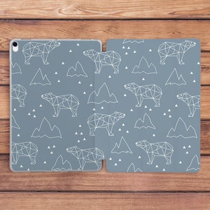 White bear art iPad case geometric Blue smart case Winter animal case iPad flip cover iPad 10th gen case iPad 10 2 case iPad 11 iPad mini 6