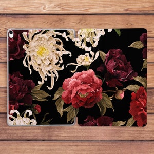 Peonies art case Flowers art case iPad case botanical iPad case floral iPad black case Aesthetic Botanical art White Burgundy flower Cute