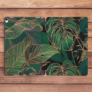 Green leaves case iPad smart case Floral Botanical print iPad flip stand Tropical print case iPad Air 5 case iPad 11 case iPad case 10 5