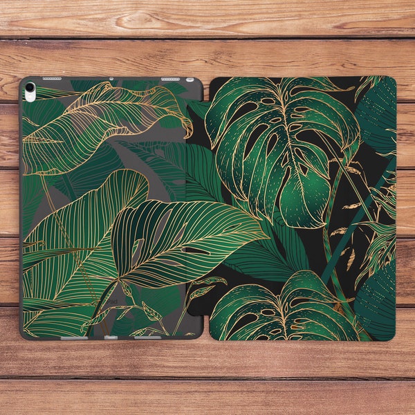 Green leaves case iPad smart case Floral Botanical print iPad flip stand Tropical print case iPad Air 5 case iPad 11 case iPad case 10 5