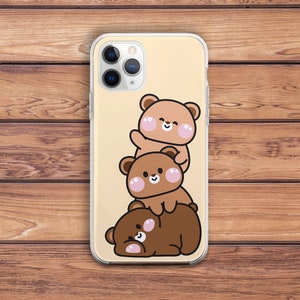Sztuka niedźwiedzia brunatnego Kawaii zwierzęta nadruk Zabawna sztuka kreskówkowa Etui na iPhone'a beżowe silikonowe etui na iPhone'a Prezent dla niej Etui z nadrukiem dla dziewcząt Prezent dla niej Dzieci