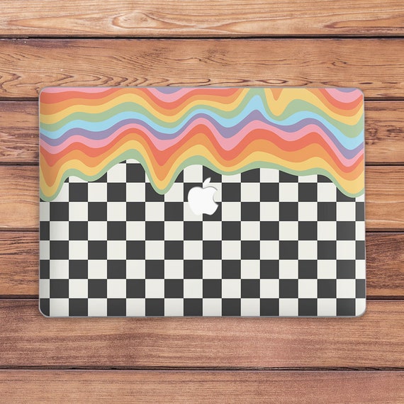 Retro Checkered Print MacBook Case Rainbow MacBook Case Cool Wave