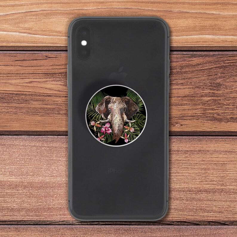 Decal elephant Skin for pop socket Sticker animal Tropical skin Fits Pop socket sticker Phone decor Round decal Tablet Grip Stand For Popcup