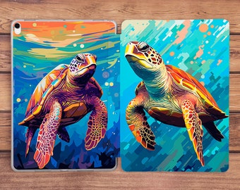 Impresión de tortugas marinas Arco iris animal marino iPad flip cover iPad caso océano iPad caso azul iPad caso 12 9 iPad 10 2 caso iPad 10a generación iPad mini