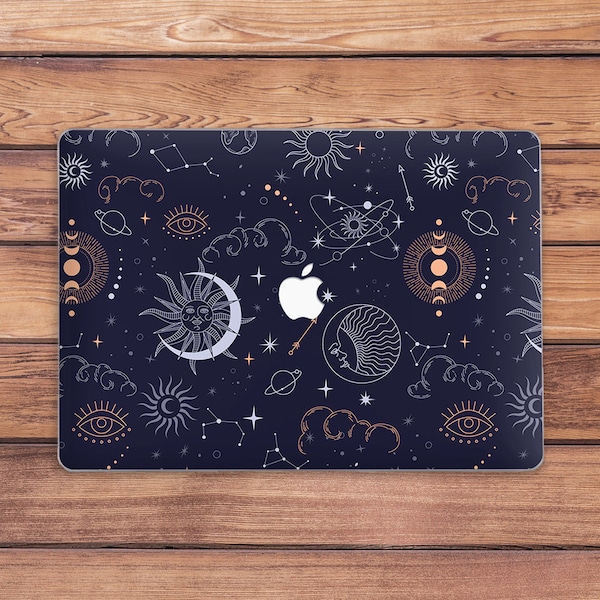 Macbook case with telescope stars moon Macbook blue case Constellation art case Macbook hard case Retro sun print Air 13 2022 case Pro 13