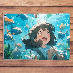 Kawaii anime girl iPad blue case iPad case fish Cute smart case iPad Air 5 case iPad mini 6 case iPad 11 2020 iPad 10th gen case iPad 10 9
