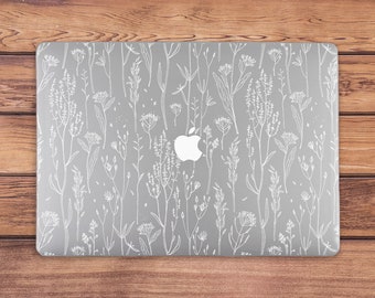 Macbook case white Elegant floral art Macbook clear case Minimalist Aesthetic Transparent case Simple print  Macbook hard case Air 13 2022