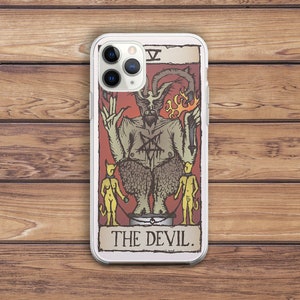 Tarotkaart afdrukken iPhonegeval duivel zwarte magie kunst iPhonegeval rood iPhone 13 Pro geval iPhonegeval Pro occulte kunstgeval iPhone 12 Pro Max brand