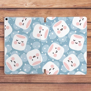 Kawaii marshmallow print Light blue case Cute winter case iPad case snow iPad flip cover iPad case 12 9 iPad Pro iPad Air 5 case iPad 11