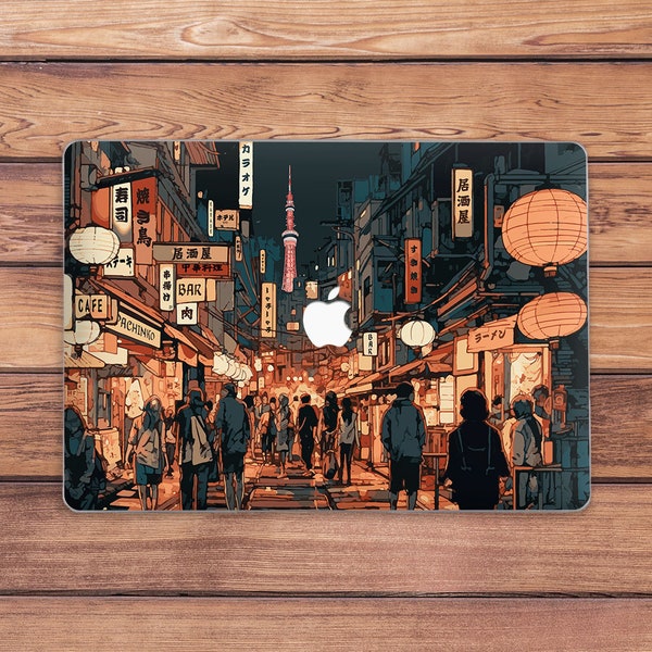 Étui Macbook city Étui Macbook nuit Macbook Pro 14 Pro 13 M2 étui Pro 16 2023 étui Macbook M1 air art japonais Étui Macbook art coréen