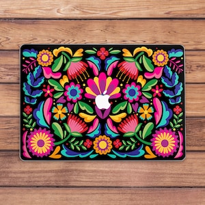 Estuche para MacBook con arte ornamental mexicano Estuche para MacBook arcoíris Estuche negro para MacBook Estuche rígido para MacBook Flores inspiradoras botánicas florales