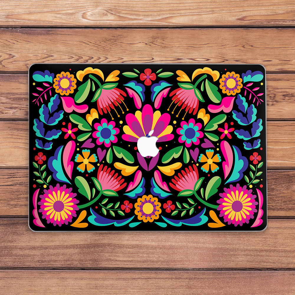 Macbook case Mexican Ornamental art case Macbook case rainbow Macbook black case Macbook hard case Floral Botanical Inspirational flowers
