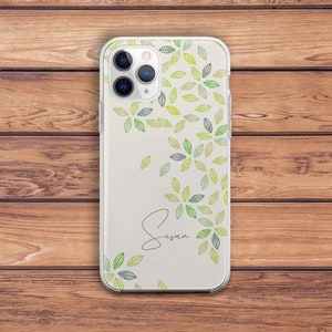 iPhone case name Cute green leaves Phone case custom iPhone case beige Elegant cover iPhone 13 case iPhone 12 mini iPhone 14 Pro iPhone 11