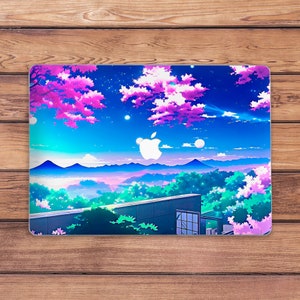 Macbook case anime Sakura blossom art Mountains art case Macbook case blue Macbook Pro 14 Air 13 2022 case Macbook hard case Macbook Pro 16