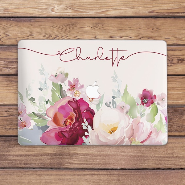 Macbook case name Baby pink case Macbook case floral Elegant flowers art Macbook case girly Macbook custom case Personalized Gift For her