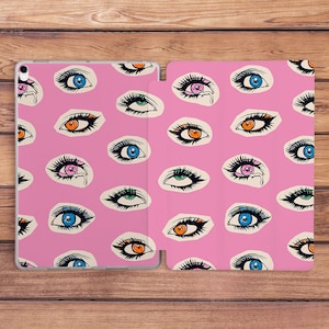 Fashion print case iPad case eyes Pink smart case iPad flip stand iPad case girls Cartoon art case iPad 10th gen case iPad Air 5 iPad mini 6
