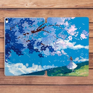 iPad case anime Kawaii girl case iPad case blue Inspirational nature Cartoon art case iPad Pro case iPad smart case iPad 11 iPad 10 9 case