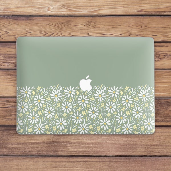 Macbook case daisy Chamomile art case Elegant Simple Macbook case green Floral art case Macbook case flowers Macbook hard case Pro 14 case