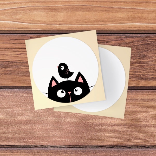 Cute skin Funny black cat Roud decal Skin with bird iPhone stand skin Kawaii animal Tablet Grip Stand For popsocket For the PopSockets Decor