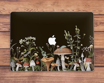 Macbook black case Mushrooms art case Forest flowers Botanical Plants Macbook case men Fly agaric art Wild flowers print Cover Cute Simple