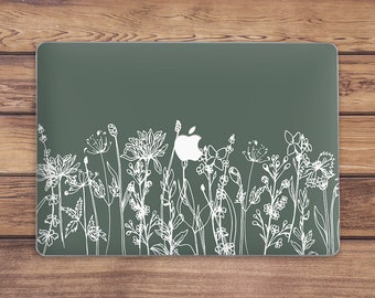 Sage green Deep green case Wild flowers case Macbook case floral Macbook case simple Macbook hard case  Aesthetic Minimalist Botanical Cute