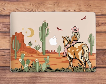 Macbook case cowboy girly Macbook case Texas Cowgirl Macbook case cactus Macbook case woman Mexican nature Mountains Birds Trendy For her