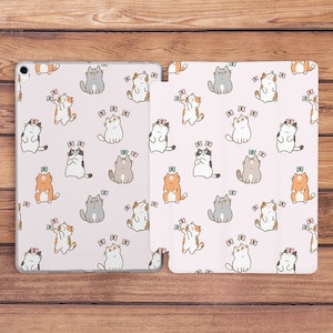 Kawaii cats print Light pink cover Cat lover gift Cute animals art iPad case kitten Cartoon funny art Butterfly art case stand Kids gift