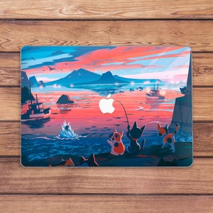 Funny cats print Macbook case sunset Macbook hard shell Mountains print Macbook case animal Macbookc case water Cute Kawaii kitten Cartoon