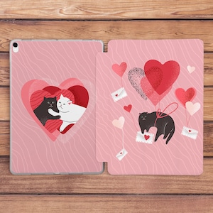 iPad case pink Kawaii cats case Valentines day art iPad case heart iPad case cute Girly smart case iPad 11 2021 iPad Air 5 case iPad mini 6