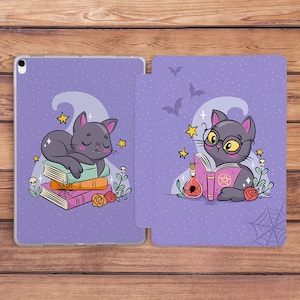 Witchy cat print Halloween decor iPad case kids Cartoon cat art iPad case purple iPad case animal iPad Air 5 case iPad 11 2021 iPad Pro 12 9