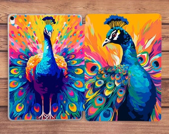 Rainbow peacock art Tropical bird print iPad case aesthetic iPad case feathers Summer paint print iPad smart case iPad flip stand Pro Air