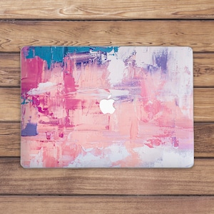 Macbook case pink Oil paints art Simple decor Abstract art case Macbook modern art White Pink Blue Simple Minimalist print Aesthetic cover