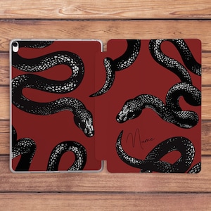 Black sname print iPad smart case Dard red case iPad case serpent iPad case name Custom iPad case Personalized cover Monogram Initials art