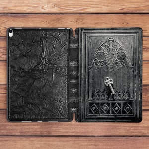 iPad case that looks like a book Goth print cover iPad case man woman Black magic art iPad smart case Gothic aesthetic Witchy architecture