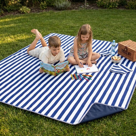 BlaueKatze Picknickdecke Baumwolle Spielmatte Strandmatte Wasserdicht XL 180x200 cm