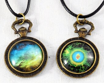 Fantasy Steampunk Kamee Kette Galaxie Taschenuhr