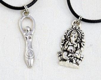 Fantasy Gothic Kette Göttin / Gott / Ganesha / Silber / Pagan / Yoga / Wicca / Indisch / India / Spirale / Boho / Gipsy / Hinduismus