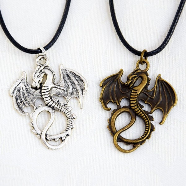 Fantasy medieval dragon necklace / silver / brass / gothic / fairytale / tale / celtic / pagan / Bohemian / Gipsy / Boho / mythical creature