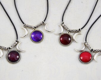 Fantasy Gothic Kette Dreifachmond rot lila