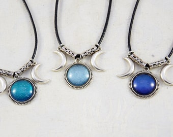 Fantasy Gothic Kette Dreifachmond türkis blau