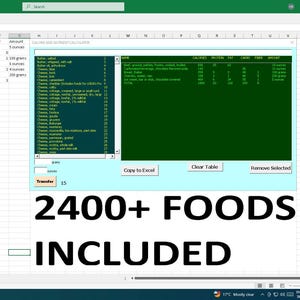 Excel Calorie & Nutrient Calculator with Food Database | Weight Control |  2,400+ Foods Included
