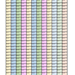 May include: 2023 yearly planner with a grid layout. Each month is displayed with its days and dates. The planner is organized by month, with each month having a different color. The text "2023 Yearly Planner" is at the top.