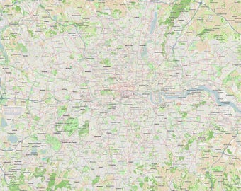 London map. A1, A3, A4 sizes. Printable London Map. Digital download.