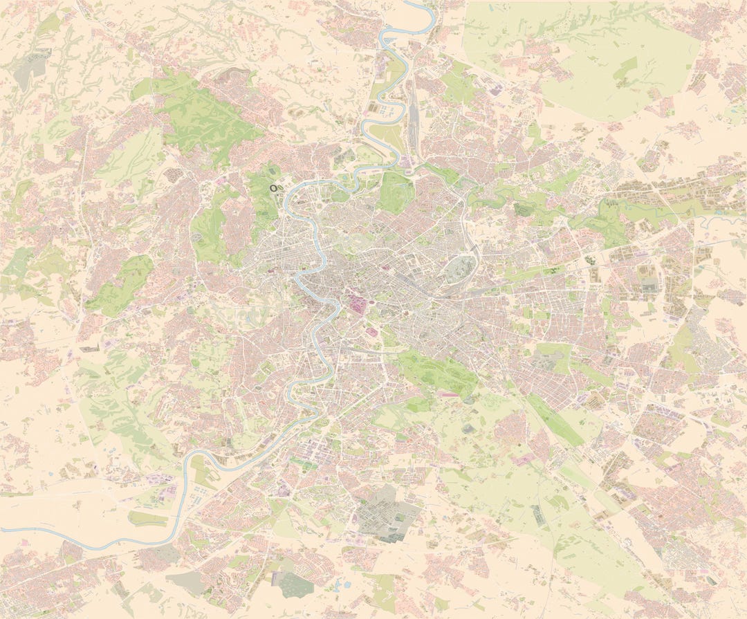 How Big Is Rome 22275x18459px Rome Map With Street Names | Large Rome Map | Instant ...