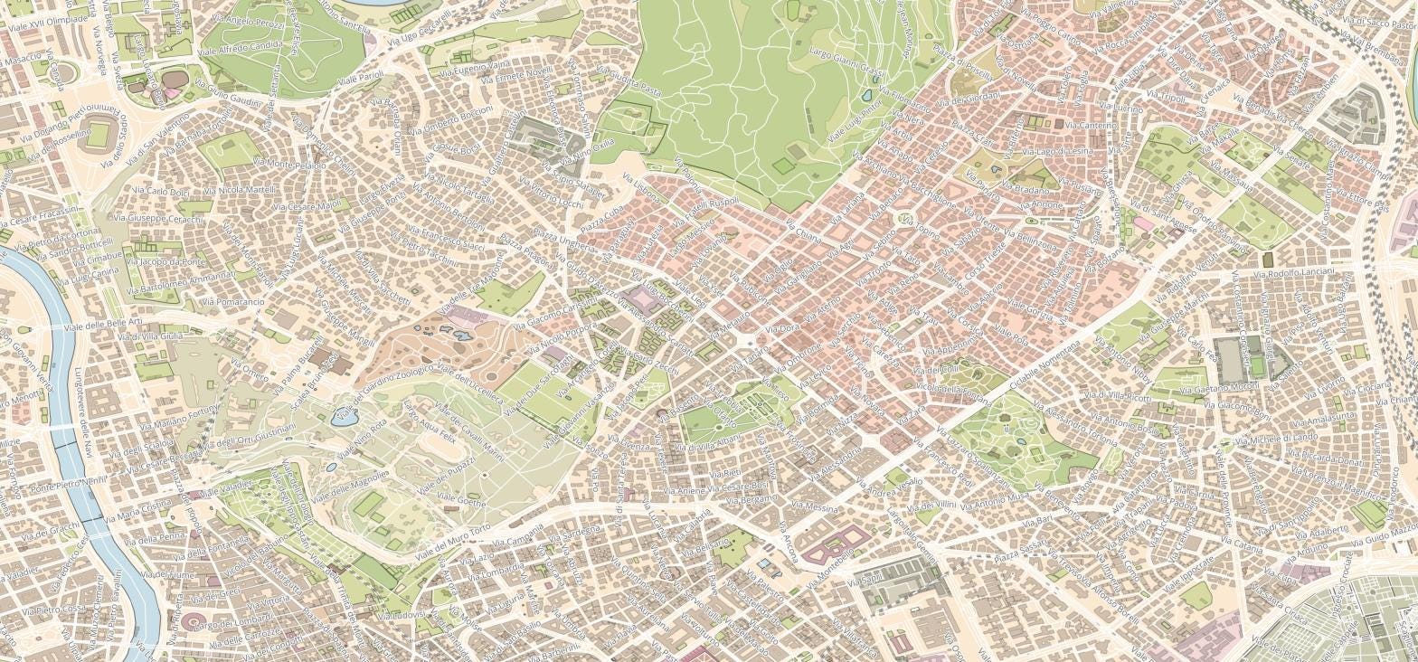 How Big Is Rome 22275x18459px Rome Map With Street Names | Large Rome Map | Instant ...