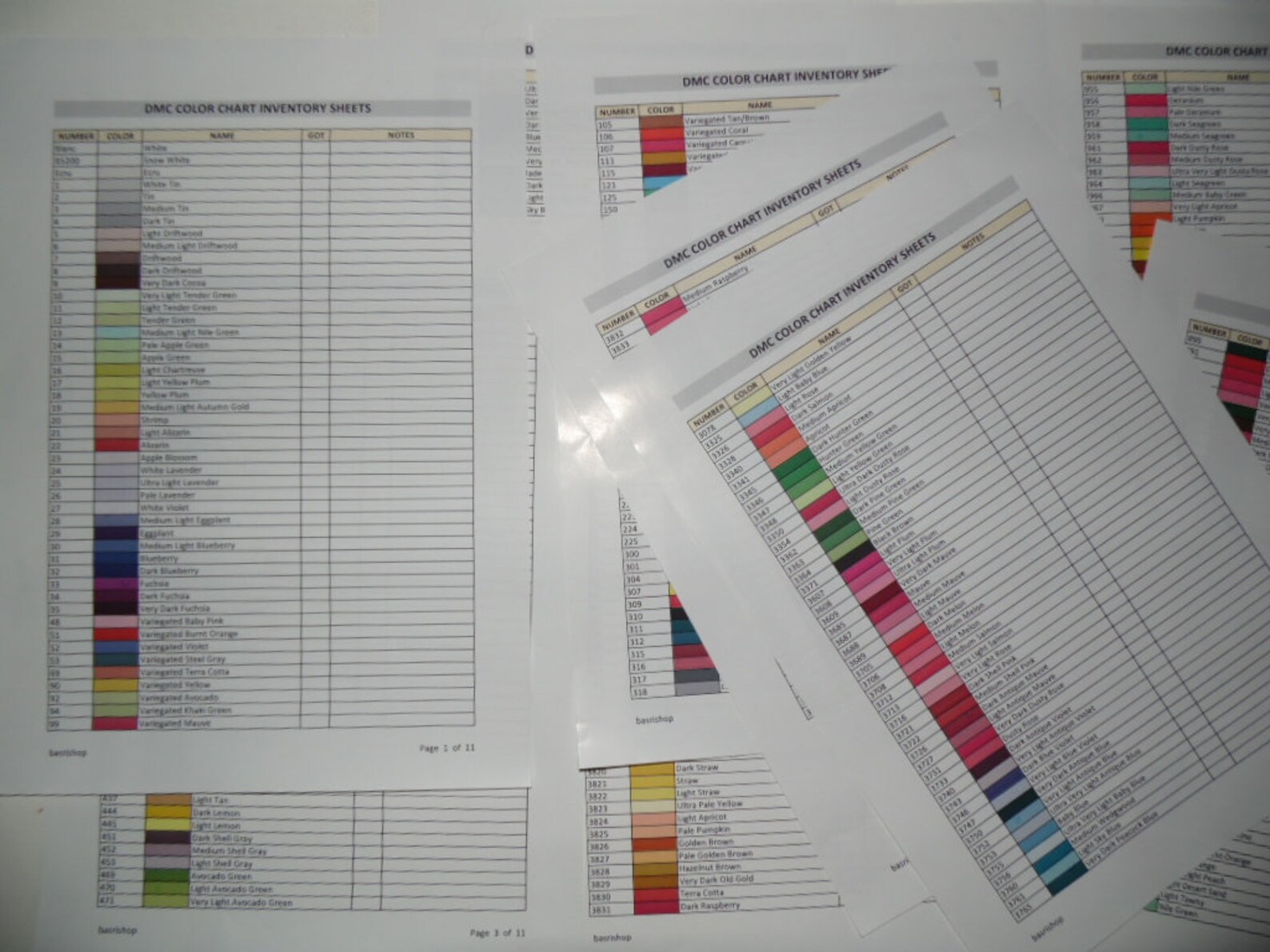 Printable Tracker for DMC 6 Strand Threads / DMC Color Chart