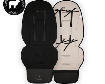 REVERSIBLE Cybex (choose model) stroller liner | Black merino wool + beige linen