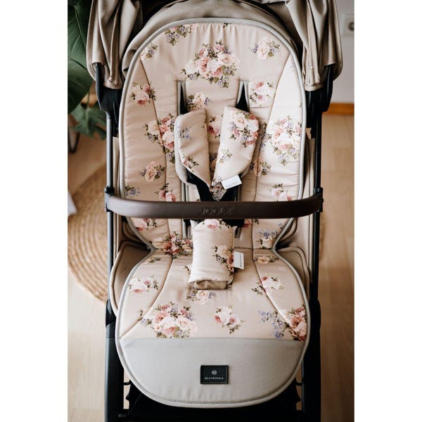 stroller liner | breathable | reversible | linen | Cotton | Roses on cold beige