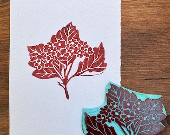 Hand Carved Flower Rubber Stamp – Botanical Block Print Stamp for Fabric, Paper & Craft Projects